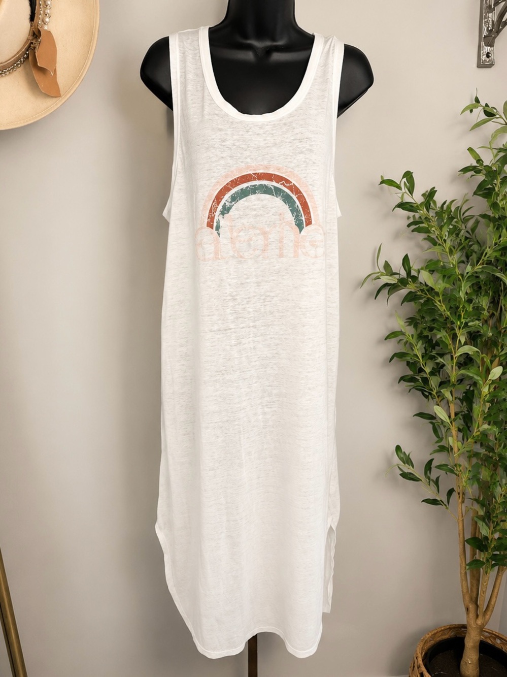 aerie White Tee with Faded Teal and Rust Rainbow Graphic| comfort wear | NWT